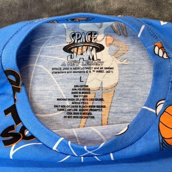 Space Jam Sz L Tune Squad Slam Dunk Shirt A New Legacy Print All Over Blue 0230 - Picture 5 of 10